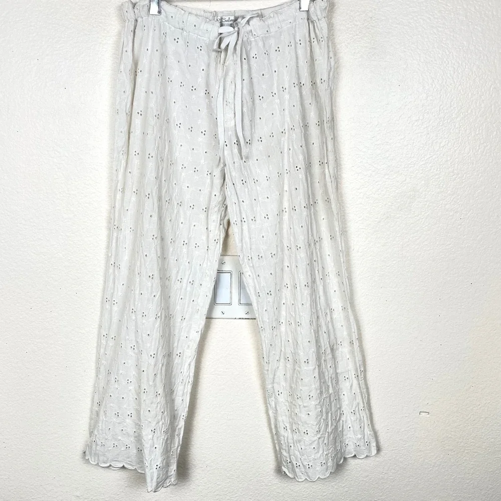 Vintage Womens Pants Sz M Eyelet Bloomer Ruffle Cottage Cotton Lounge Boho White